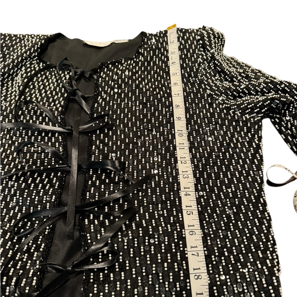 Laurence Kazar New York Beaded Silk Jacket Black Sequin Evening Crop Jacket L - Picture 7 of 8